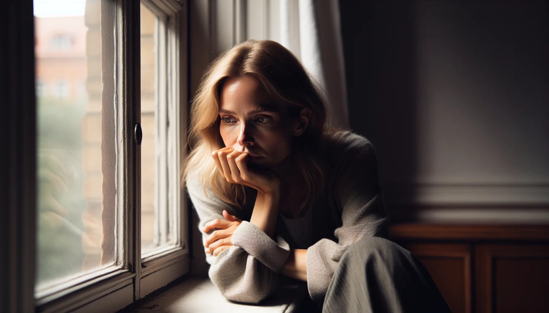 Femme réfléchissant seule